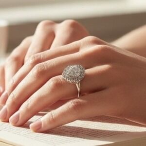 Vintage Heart Shaped 925 SilverCZ Surrounded by Radiant Baquettes Silver Ring 7